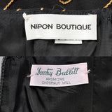 Small 1980s Nipon Black Strapless Party Dress Peplum with Gold Swirl
