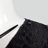 1970s Frank Usher Black Beaded Silk Dress