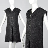 1960s Black Brocade Swing Dress