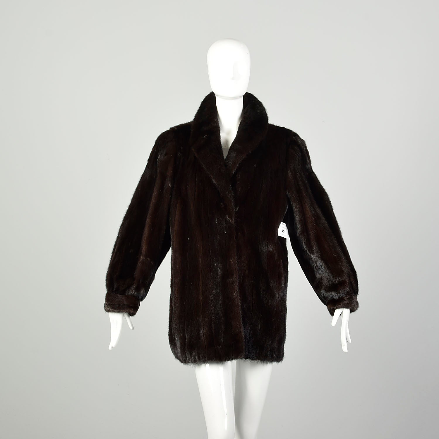 Medium 1980s Jacket Brown Shawl Collar Real Mink Fur Winter Car Coat