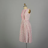 Medium 1950s Pink Floral Stripe Dress Sleeveless Casual Summer Fit and Flare Day Dress