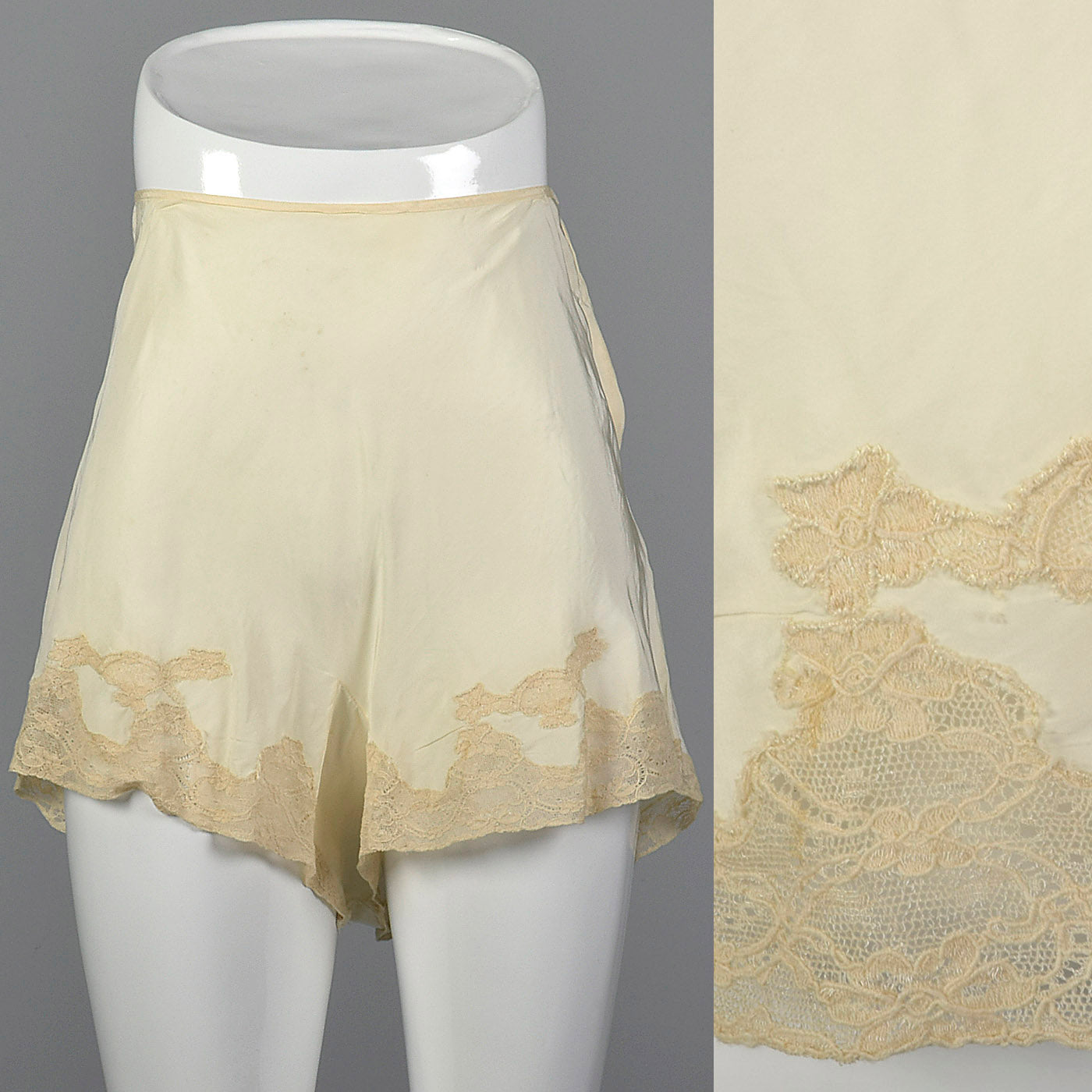 1940s Cream Tap Pants with Lace Trim