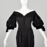 1980s Belleville  Sassoon Off Shoulder Black Cocktail Dress