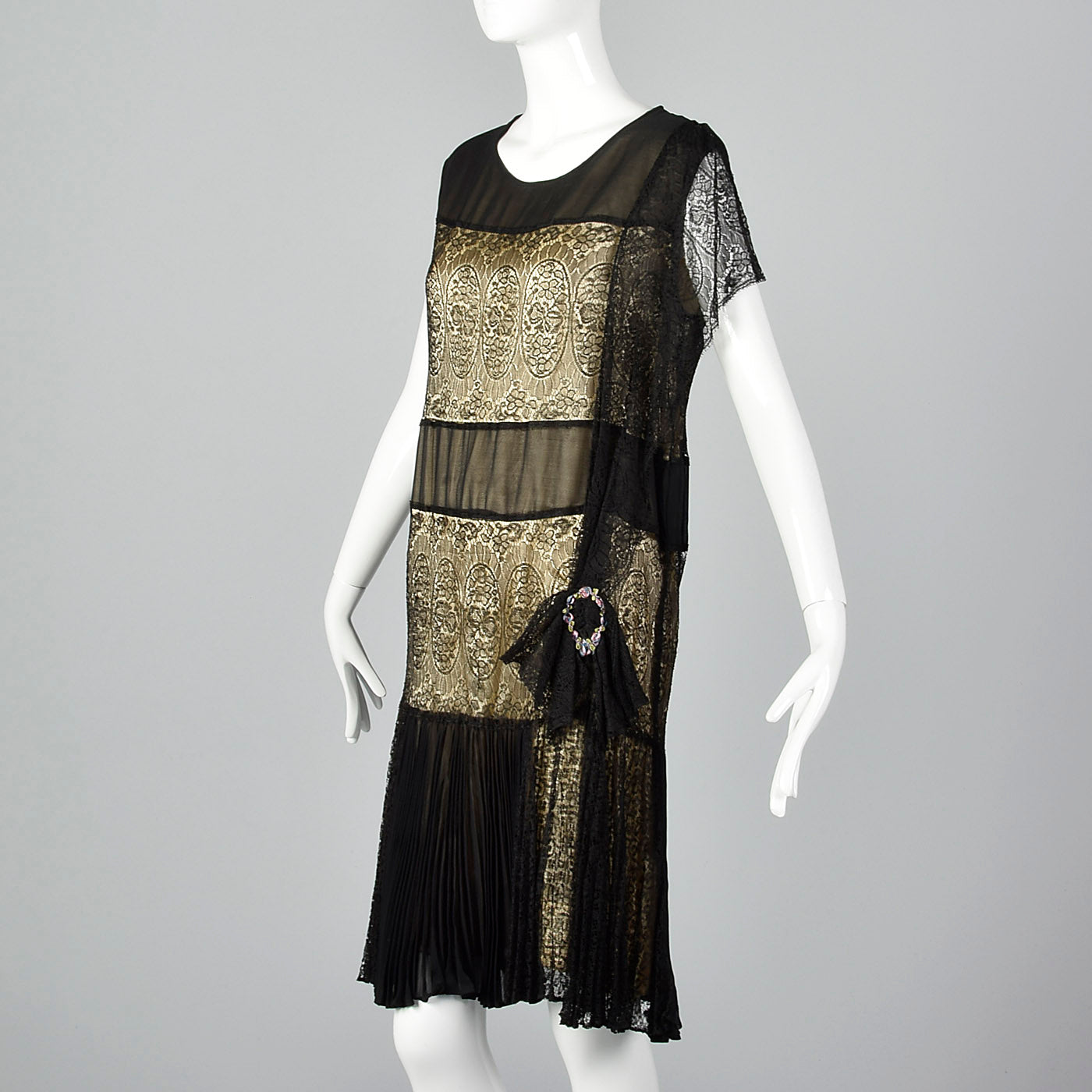 1920s Gorgeous Black Lace Overlay Dress