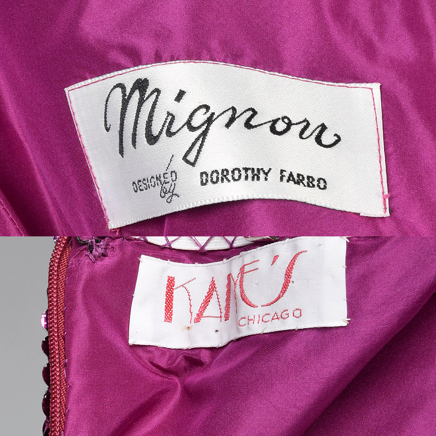 1980s Mignon Fuchsia Taffeta Dress with Sequined Bodice
