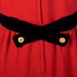 1980s Red Wool Dress with Black Velvet Trim