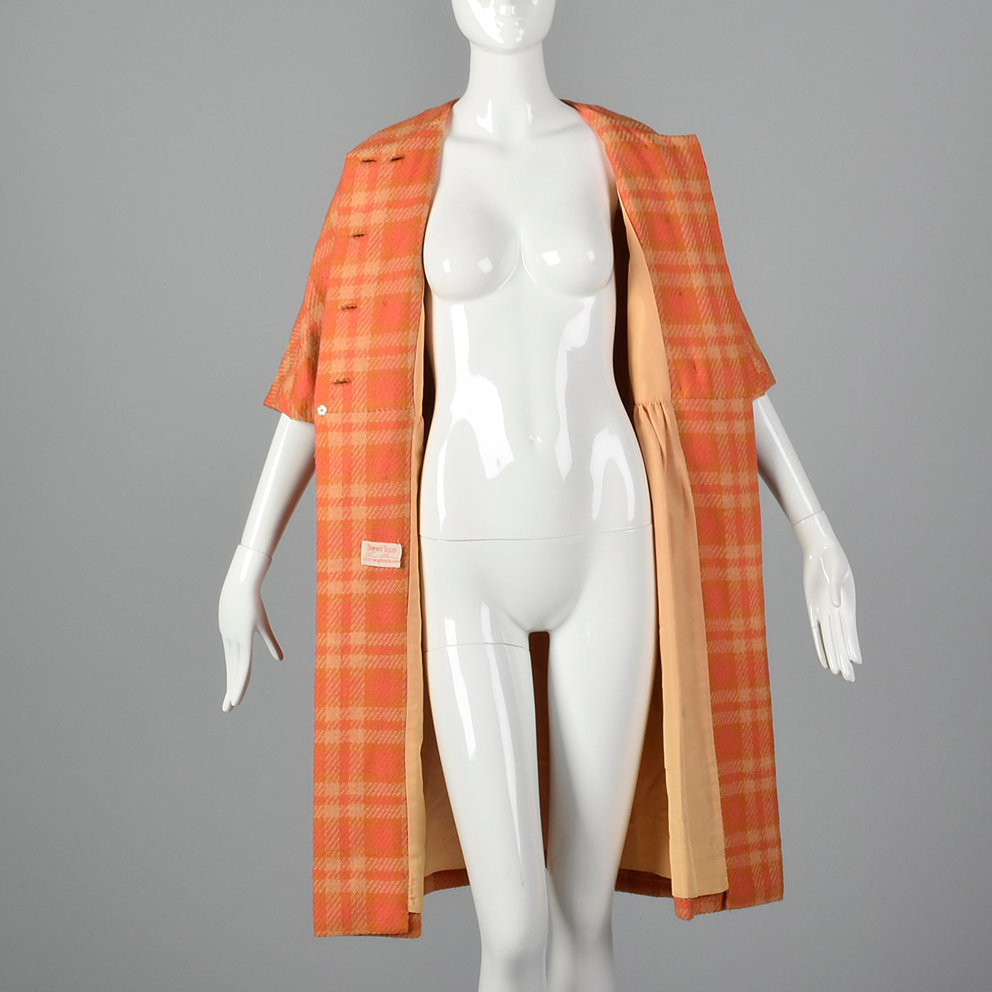 1950s Anne Klein Coat Dress in Orange Plaid