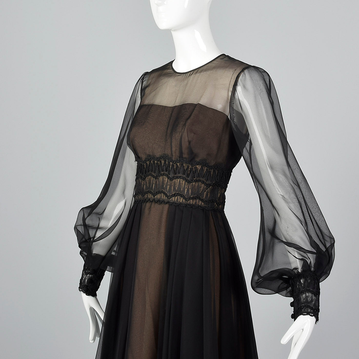 1960s Layered Sheer Dress with Bishop Sleeves