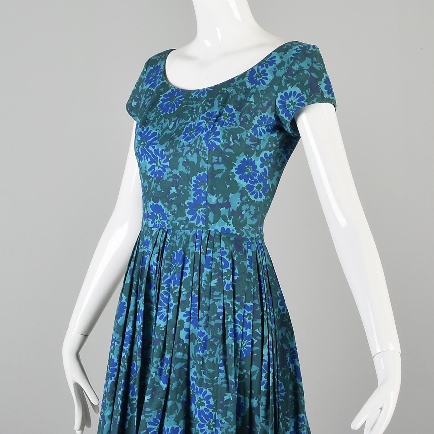 1950s Teal Fit and Flare Dress