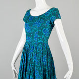 1950s Teal Fit and Flare Dress