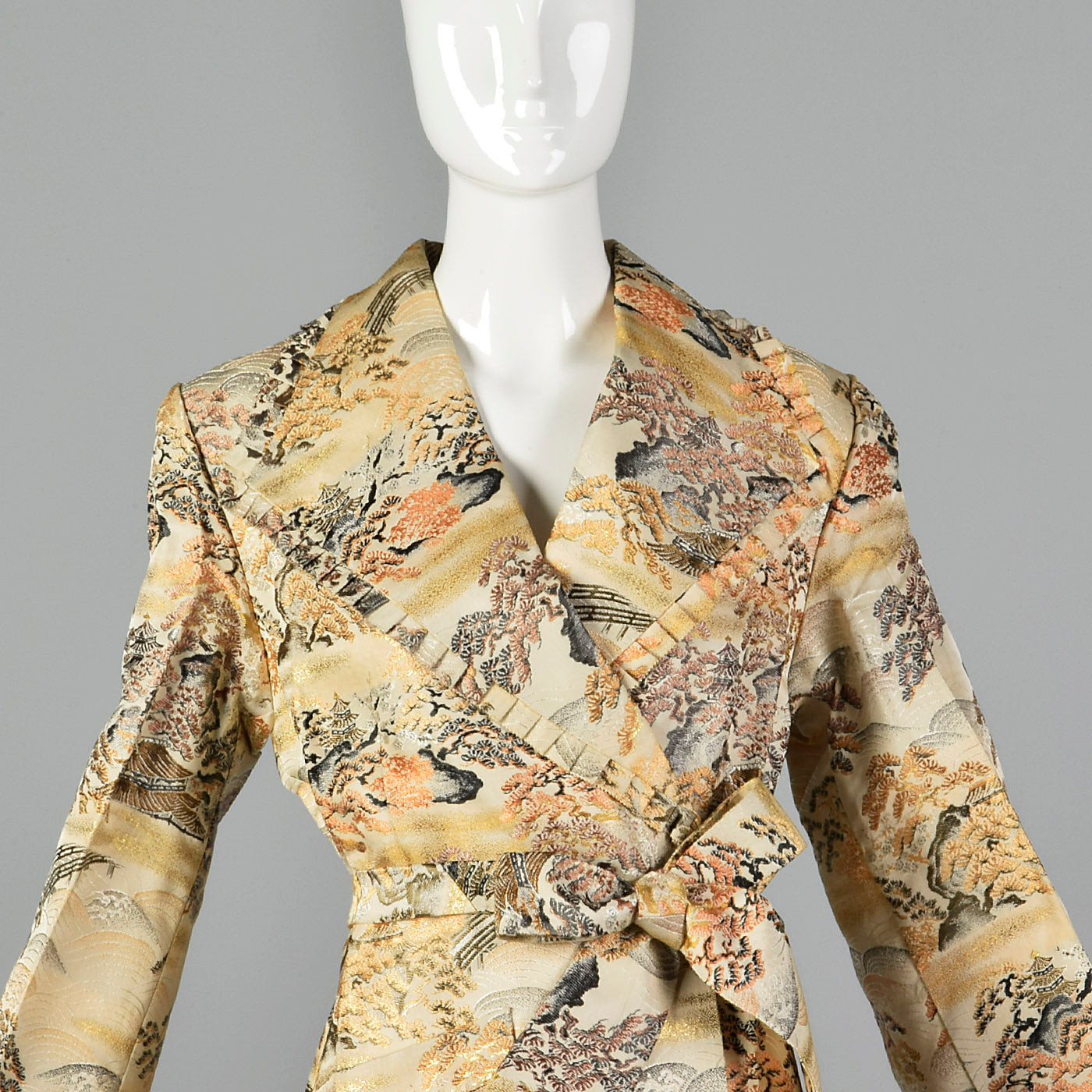 1950s Metallic Brocade Robe in Landscape Motif
