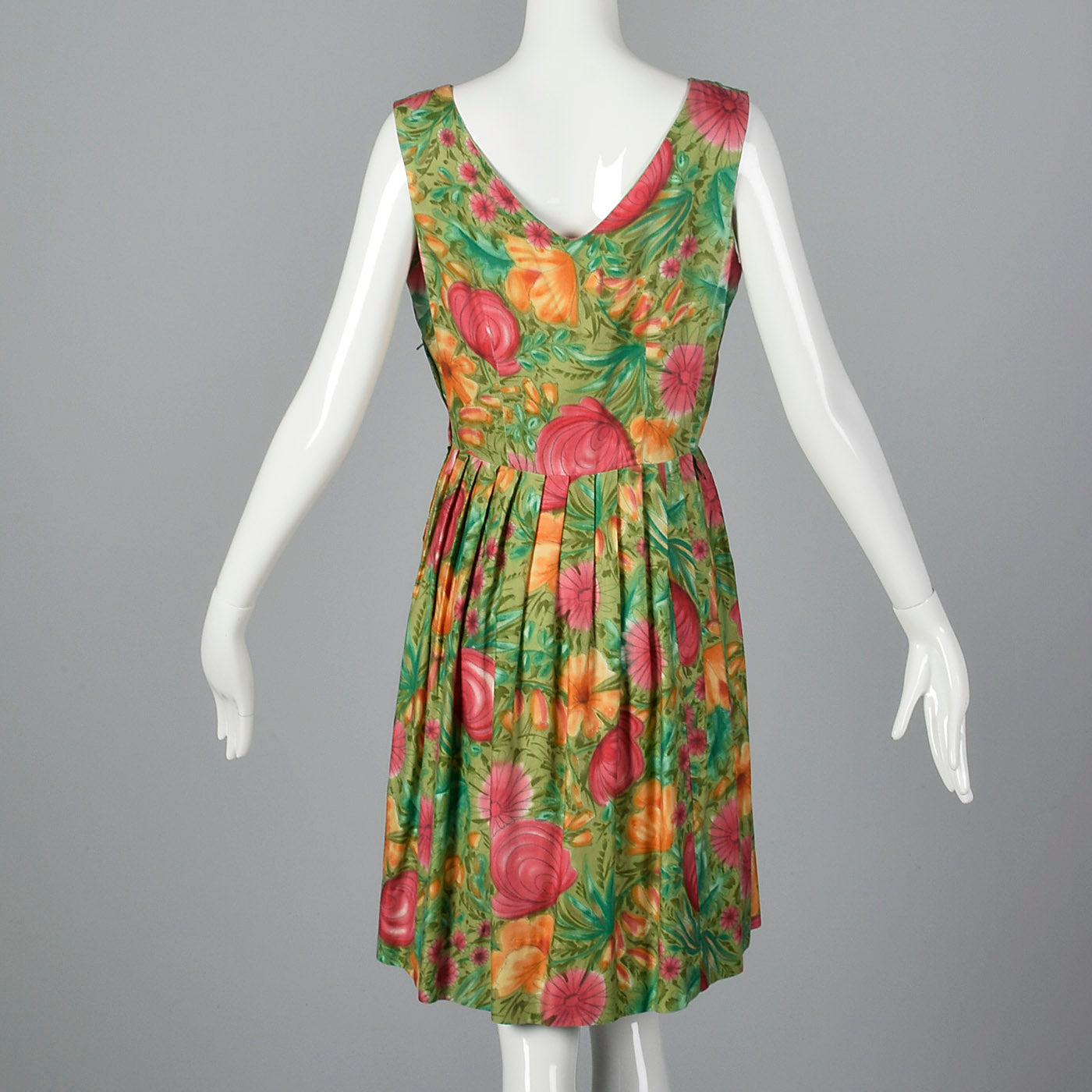 1950s Green Floral Day Dress