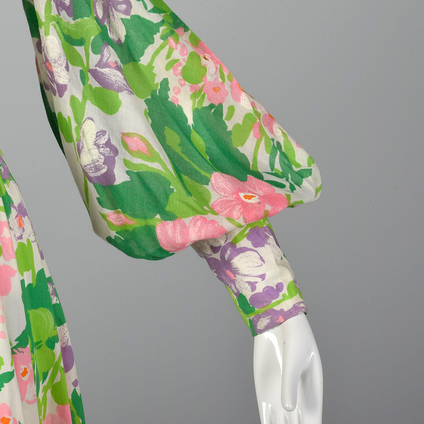 1970s Floral Maxi Dress with Bishop Sleeves