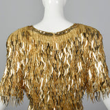 1980s Gold Silk Dress with Dangling Sequin Fringe