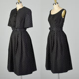 XXS 1950s Adele Simpson Black and White Polka Dot Dress