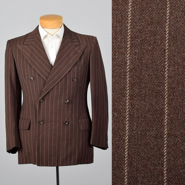 1940s Mens Brown Striped Jacket with Double Breasted Front