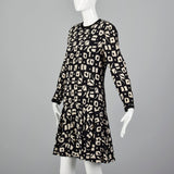 1980s Louis Feraud Black Print Dress with Drop Waist