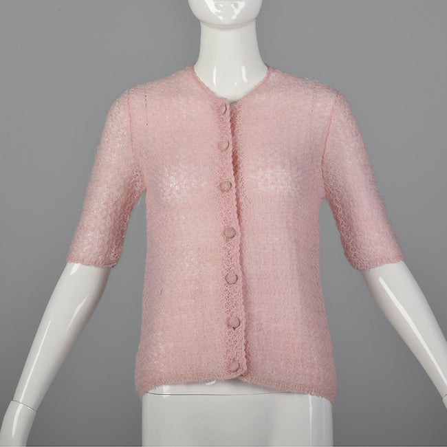 1960s Semi Sheer Pink Cardigan