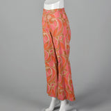 1970s Wrangler Pink and Orange Abstract Print Bellbottoms