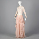 1950s Sheer Pink Dress with Draped Skirt