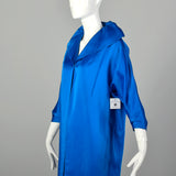 Small 1950s Clutch Coat Blue Satin Bracelet Cuff Wide Collar Batwing Sleeves