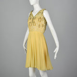 1960s Yellow Chiffon Beaded Dress