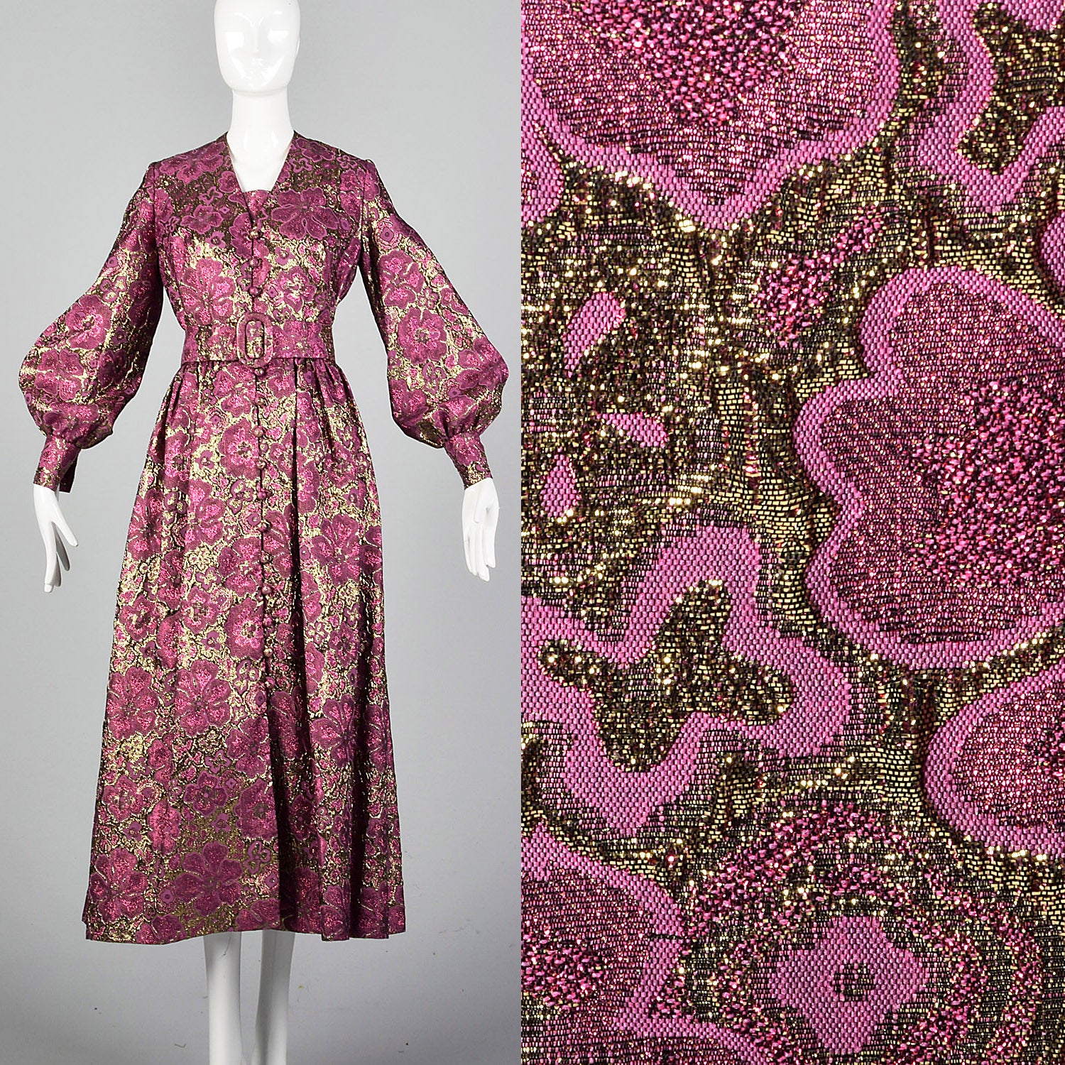 1970s Eddy George Metallic Pink Maxi Dress