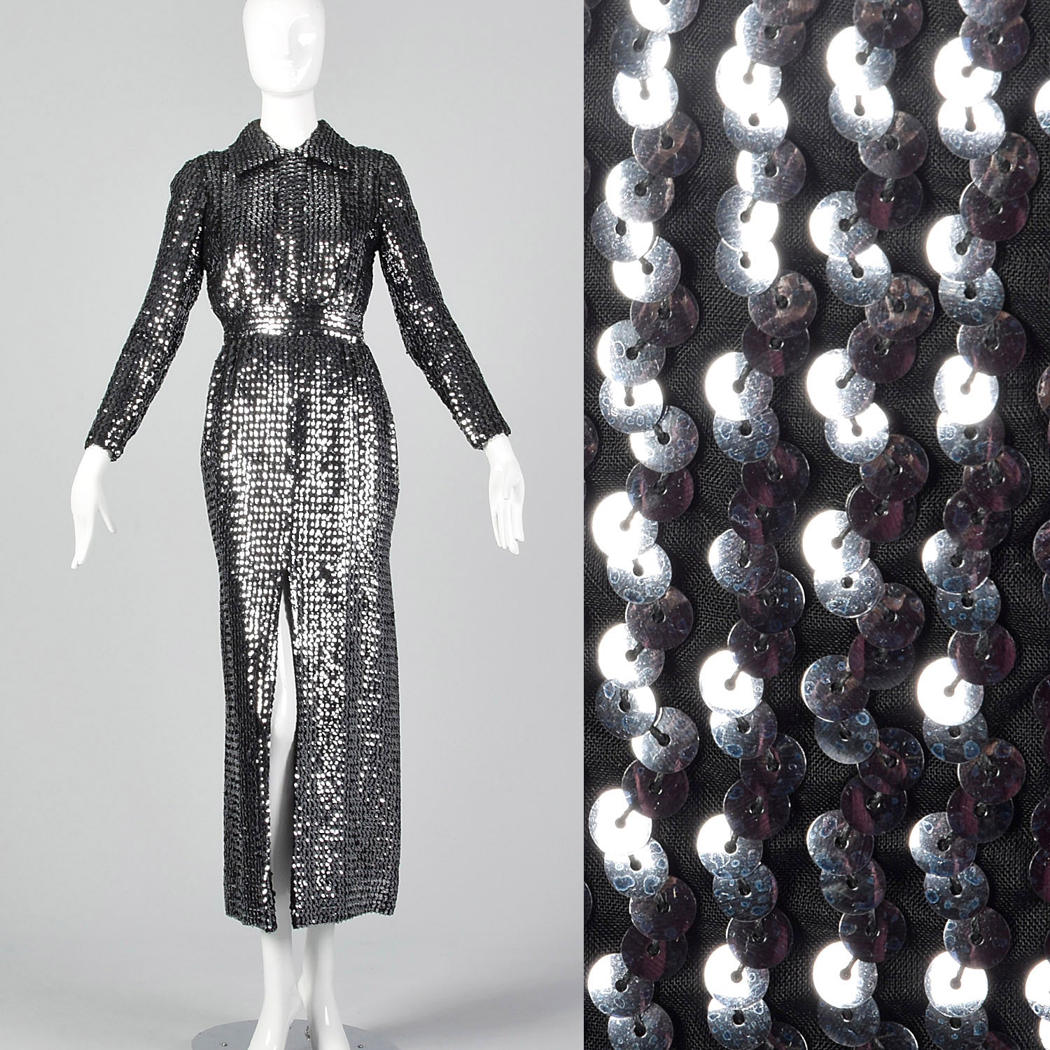 1970s Silver Sequin Dress