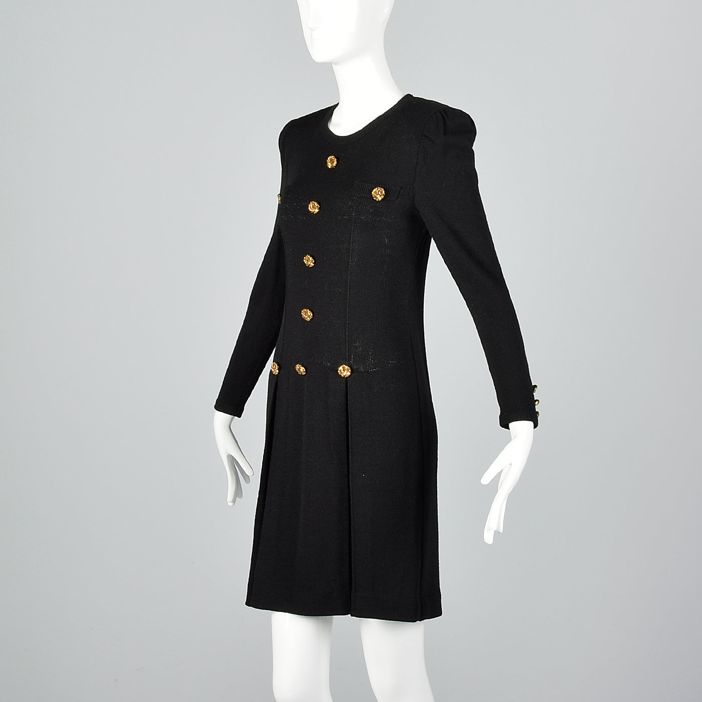 1980s Black Knit Dress with Gold Buttons