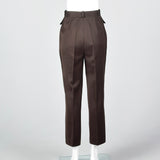 1980 Brown and Black Herringbone Pants with Leather Trim