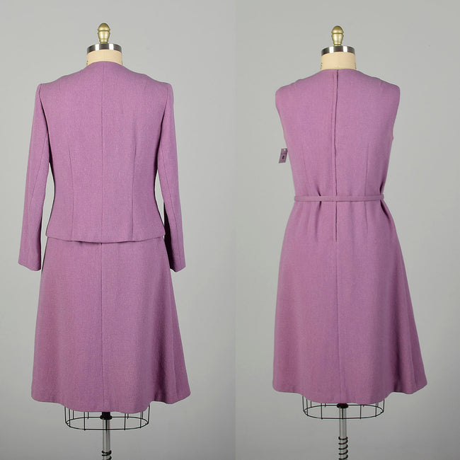 XL 1960s Set Purple Tweed Autumn Jacket Lilac Day Dress Ensemble