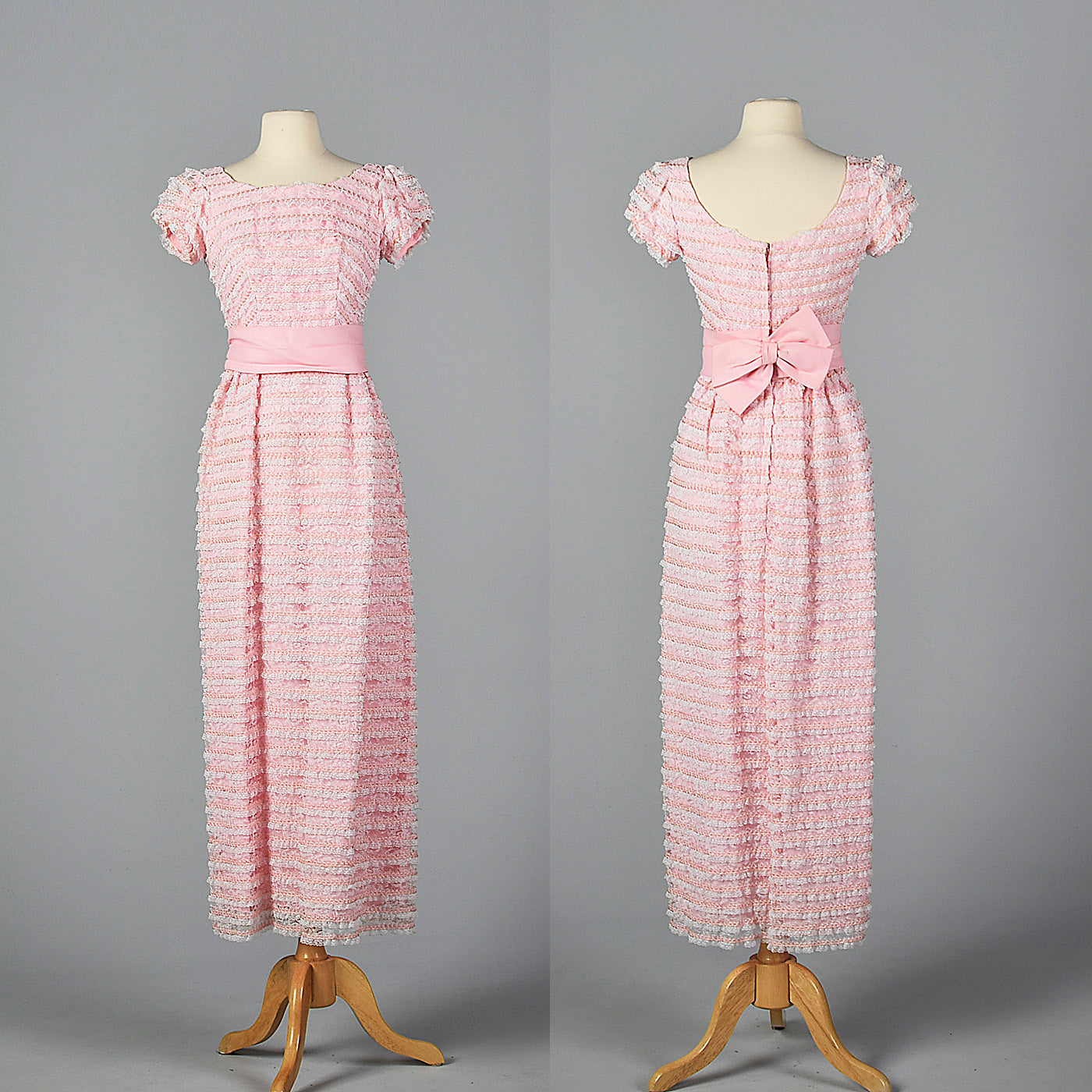 1960s Pink and White Lace Pencil Dress