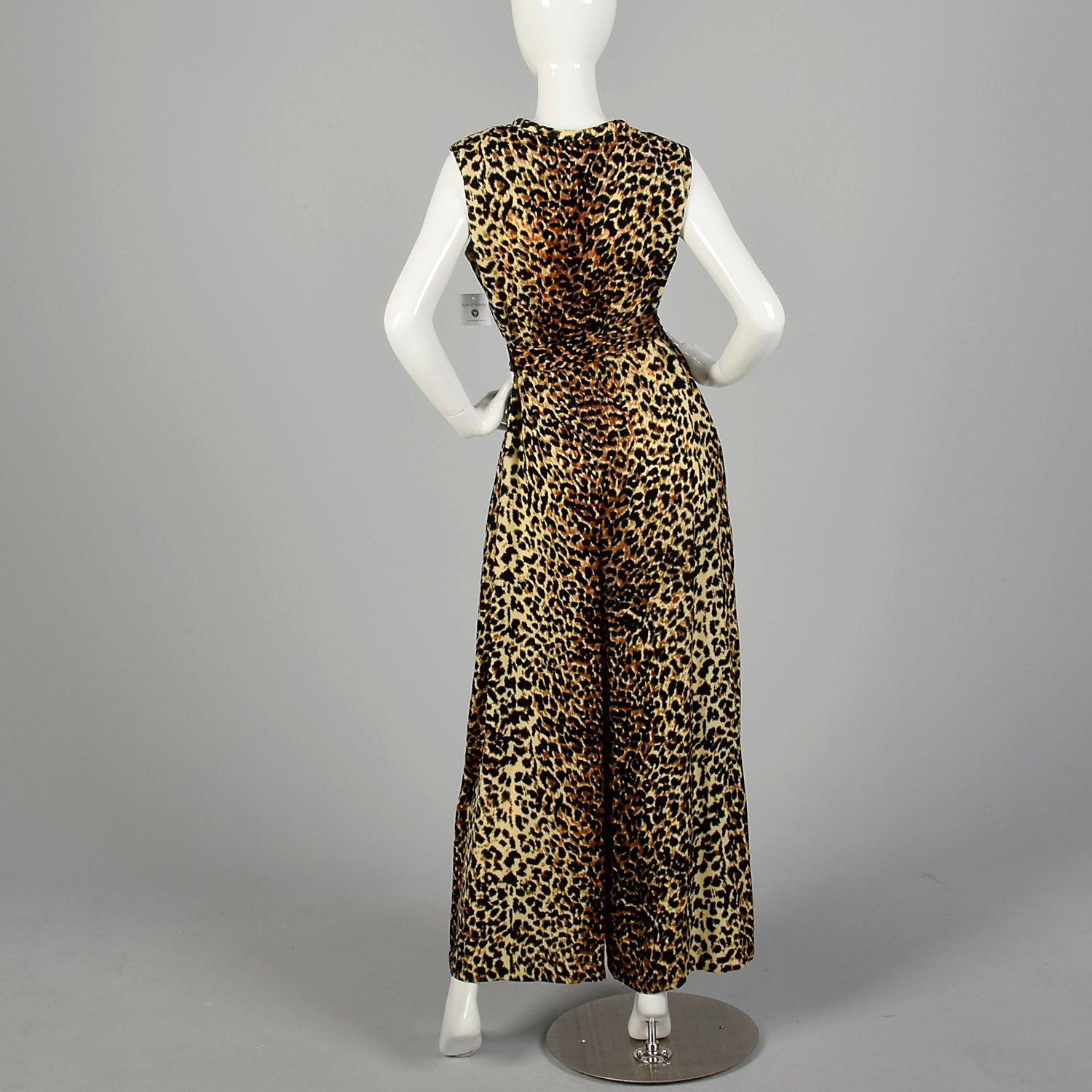 Medium 1960s Leopard Jumpsuit Rayon Velvet Palazzo Sexy Loungewear