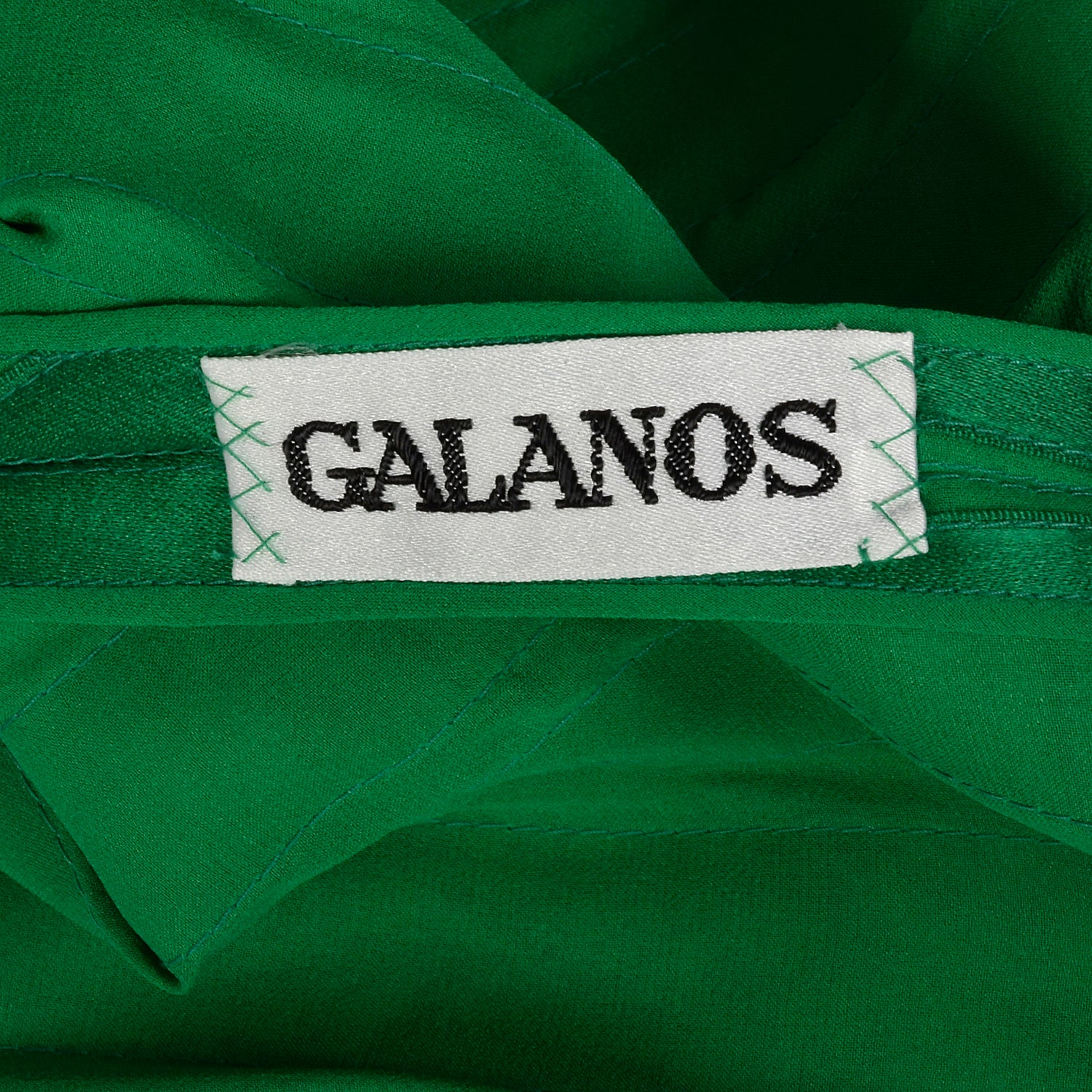 Small Galanos 1980s Emerald Green Silk Dress