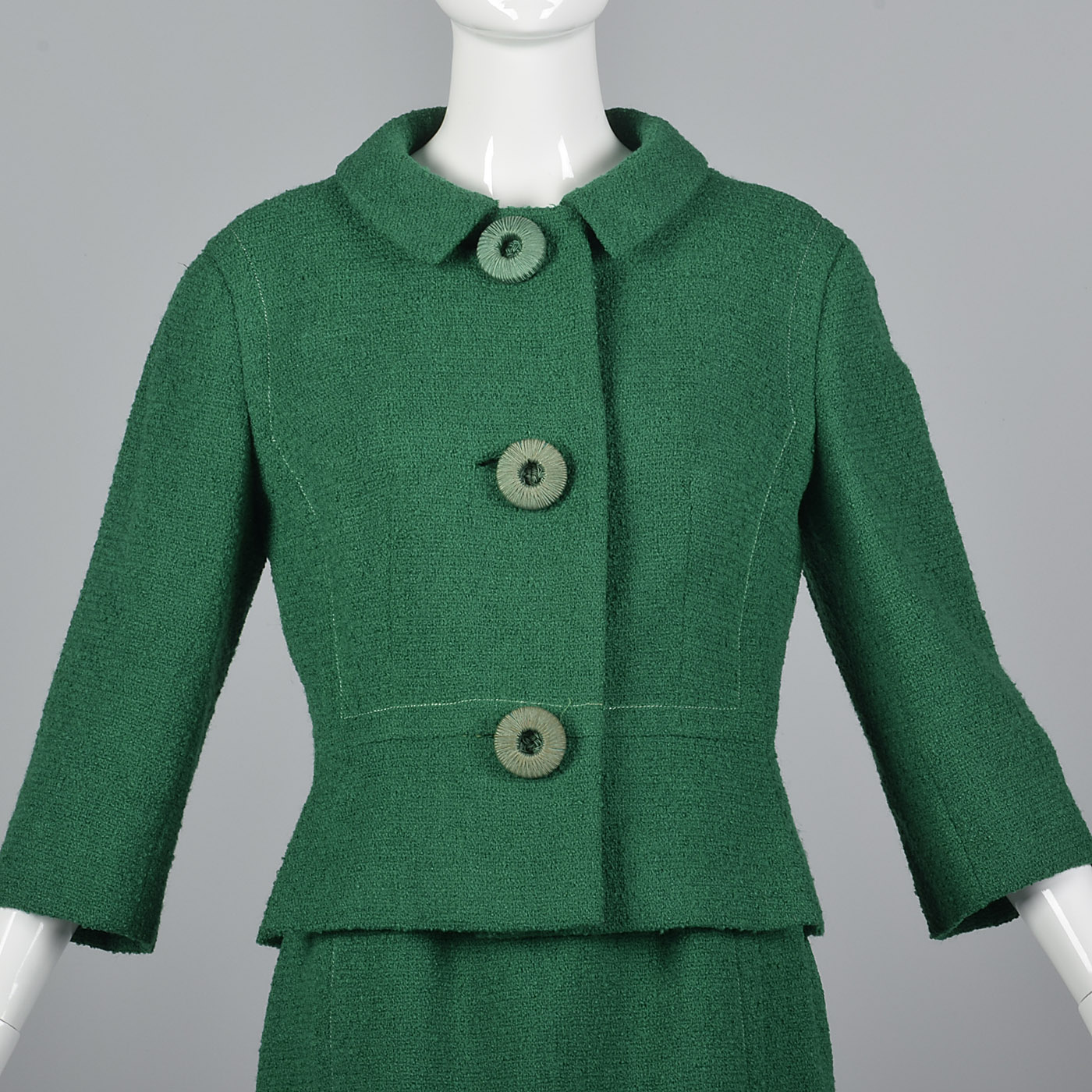 1960s Emerald Green Boucle Wool Skirt Suit