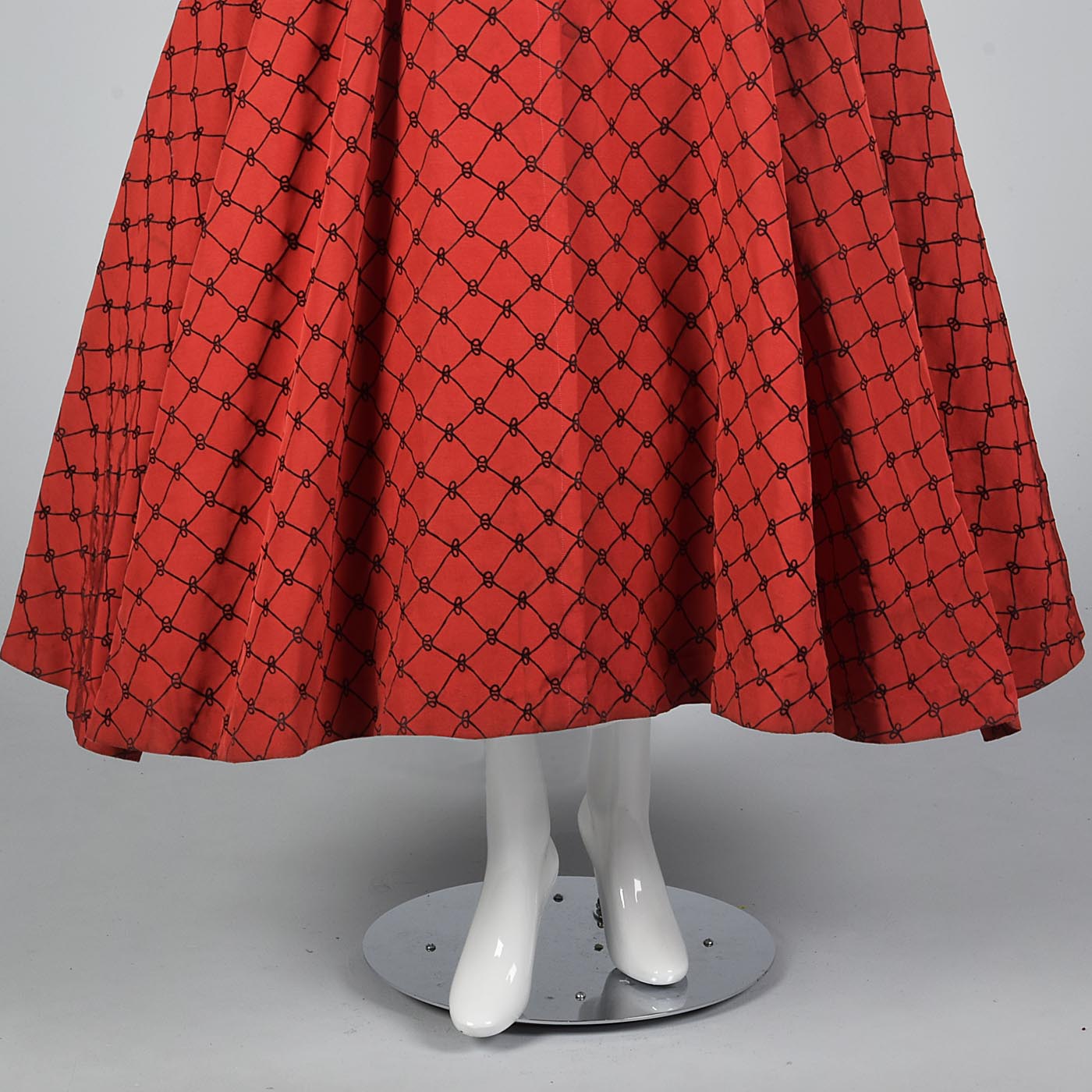 1950s Red Party Dress with Black Taffeta Bow