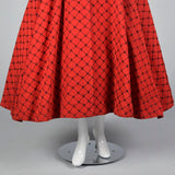 1950s Red Party Dress with Black Taffeta Bow