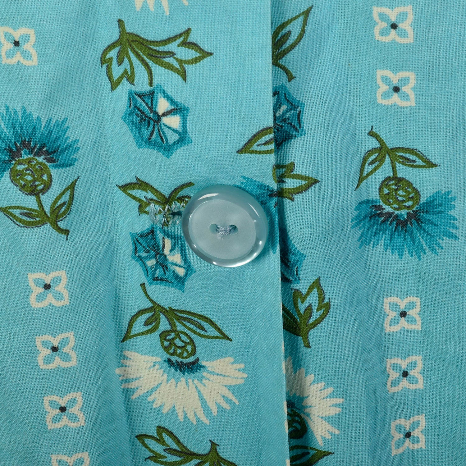 3XL 1950s Day Dress Blue Cotton Summer Novelty Print Volup Short Sleeve Casual
