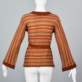 1960s Pierre Cardin Bohemian Separates Leather Skirt & Cardigan Sweater
