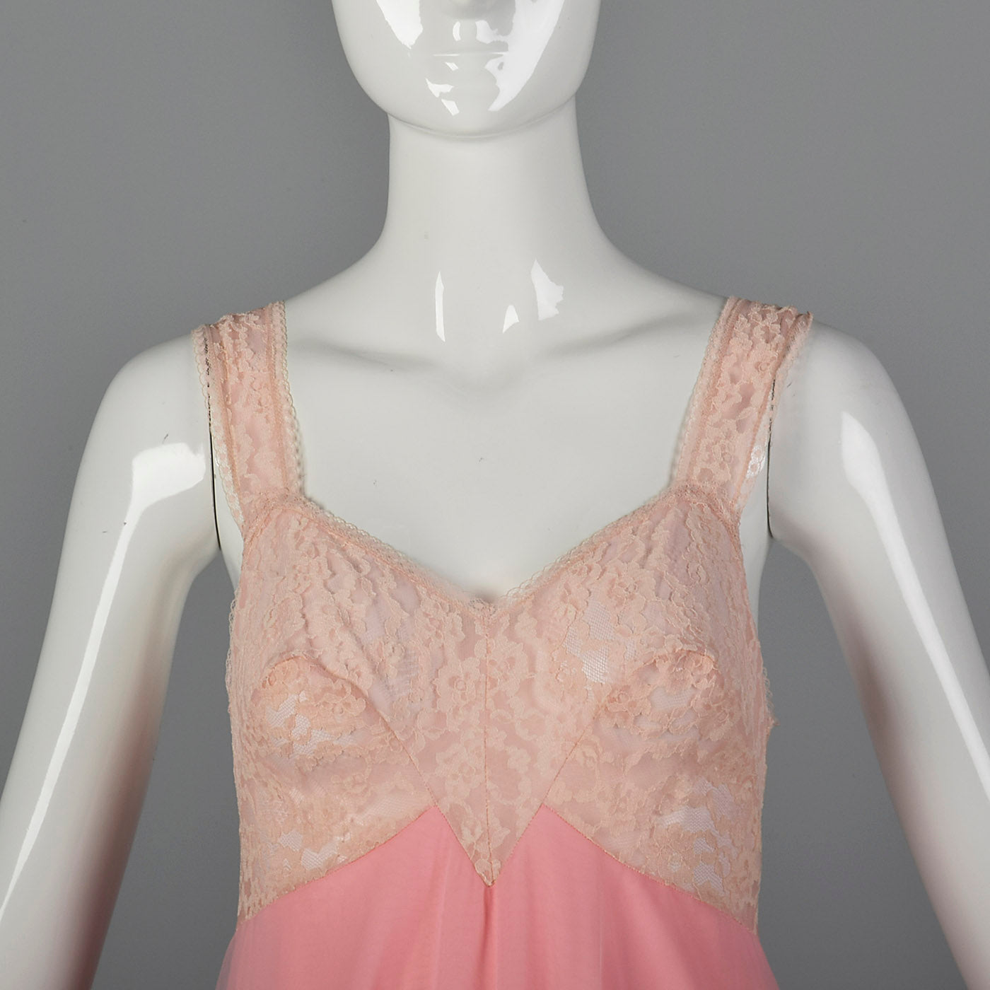 1960s Pink Nightgown with Shaped Lace Bust