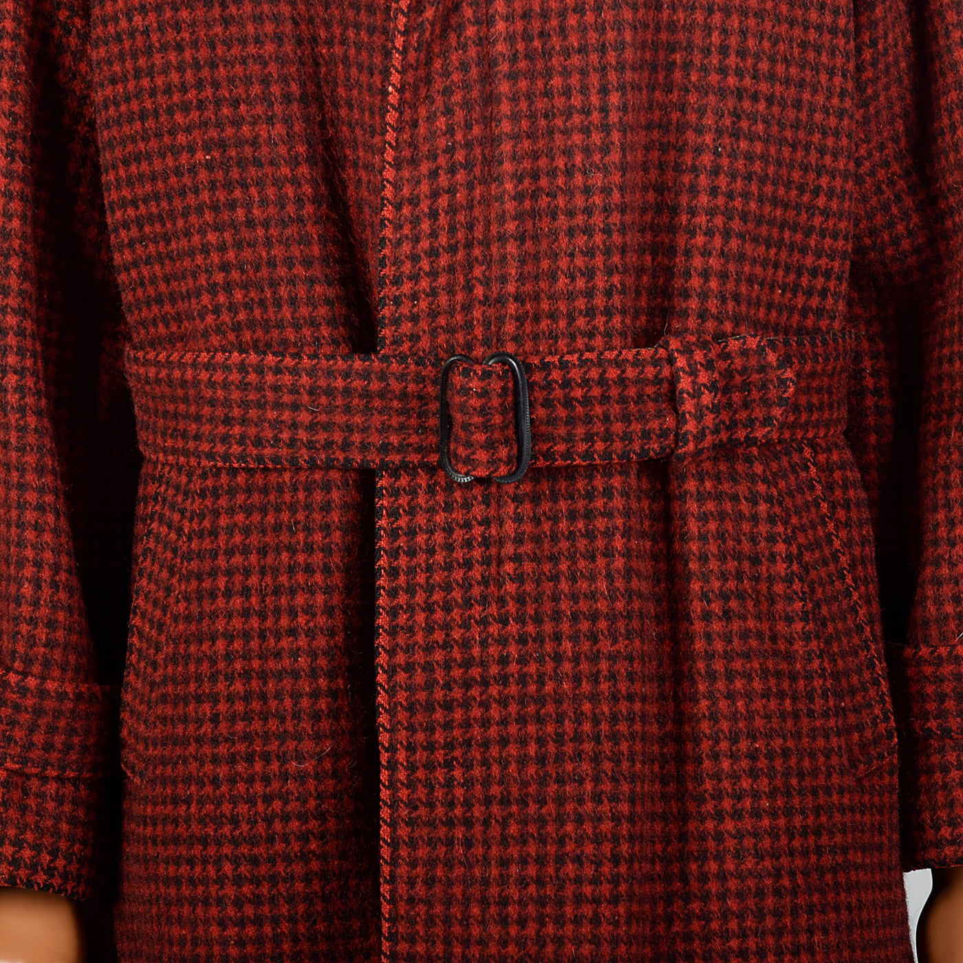 1950s Men's Red Plaid Belted Winter Workwear Coat