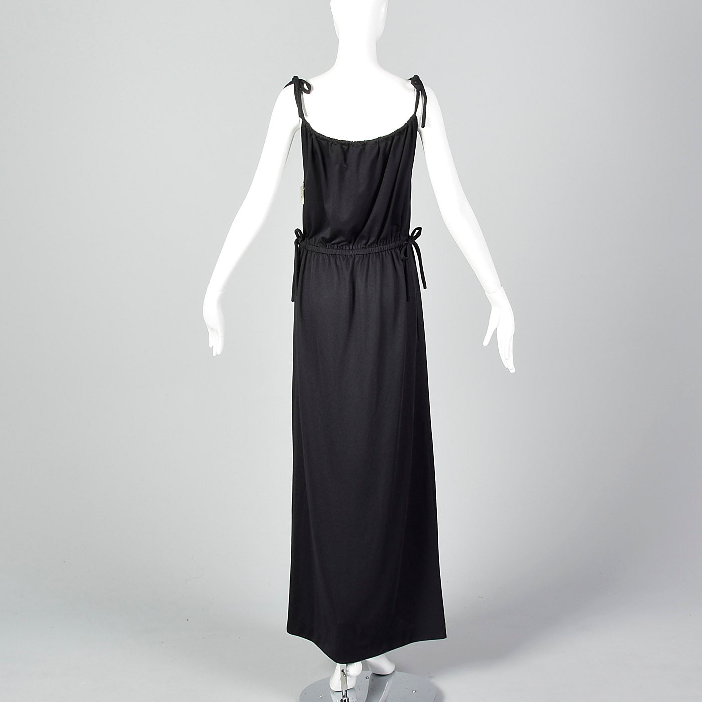 1970s Black Maxi Dress with Faux Drawstring Details