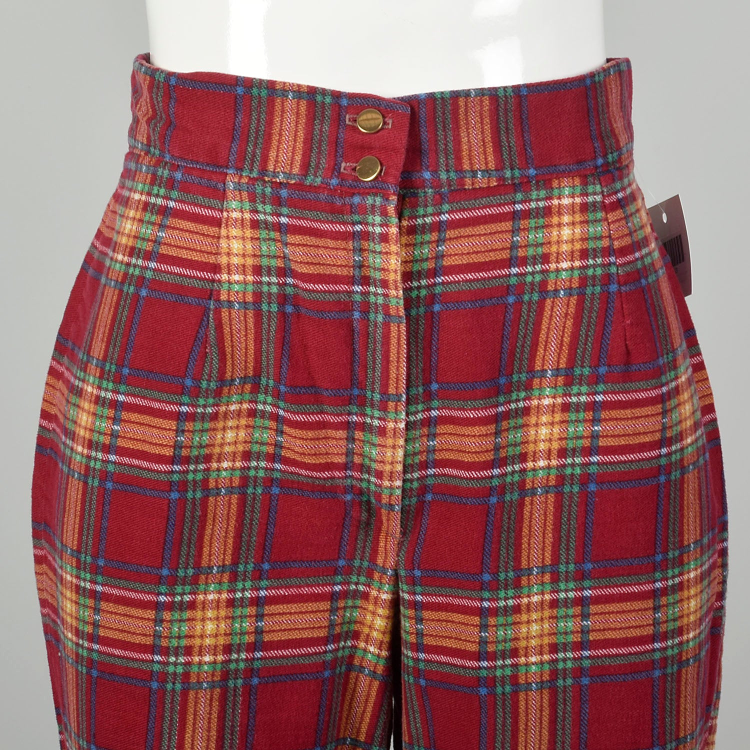 Small 1970s Flannel Bell Bottom Pants Plaid Wide Leg Jeans