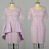 XL 1950s Set Lavender Lace Cocktail Party Peplum Waist Wiggle Dress