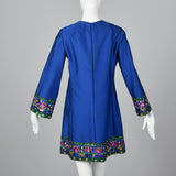 Large 1960s Marshall Field & Co. 28 Shop Blue Shift Dress with Sequin Trim Unlabeled Malcolm Starr