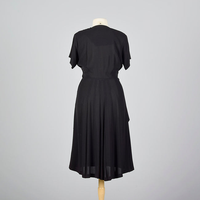 1950s Black Rayon Dress with Velvet Trim