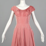1940s Pink Taffeta Pleated Dress