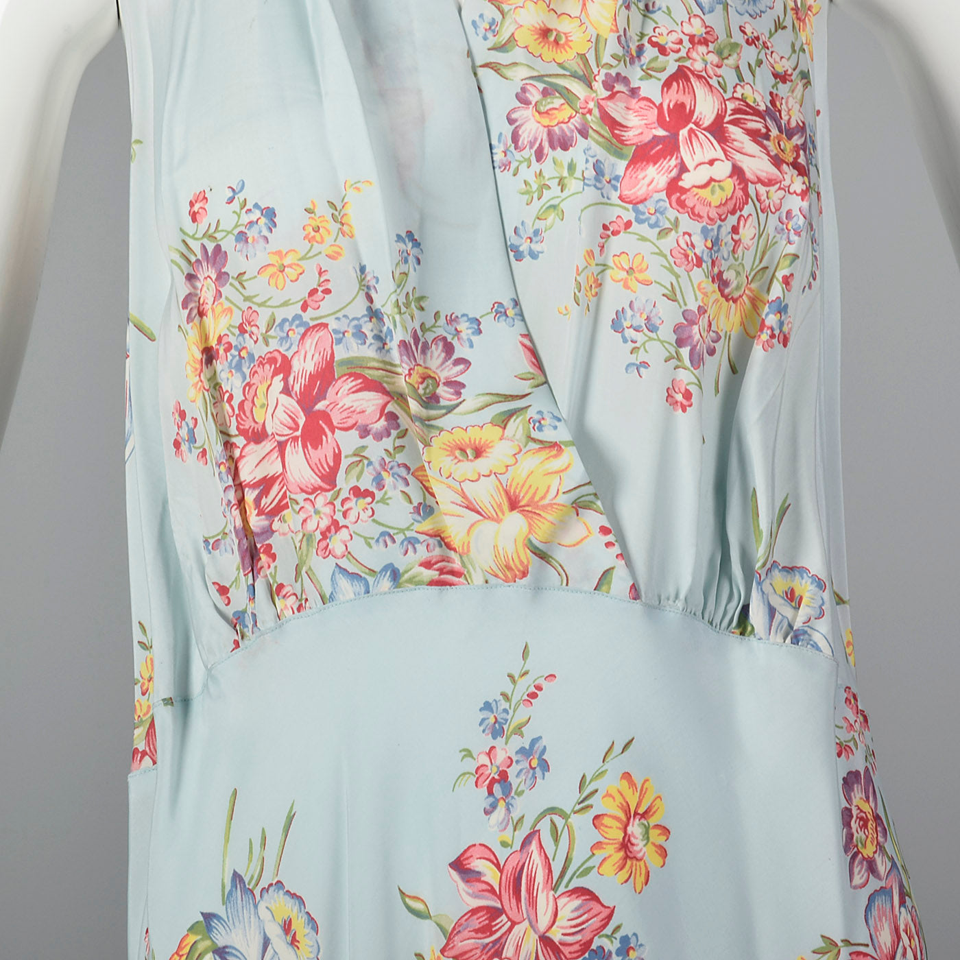 1940s Blue Daffodil Print Nightgown