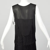 Medium 1920s Black Silk Dress Lace Panel Elegant Sleeveless Evening