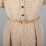 1950s Pink and Green Rayon Print Dress